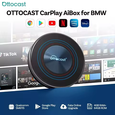 OTTOCAST OttoAiBox i3 Wireless CarPlay Snapdragon 6125 Android 13 AI Box for Netflix for BMW ID6 ID7