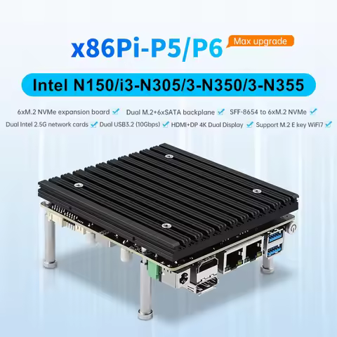X86-P5 DIY NAS Motherboad Intel i3-N355 N350 N150 Max 7*M.2 NVME or 6*SATA Kit DDR5 2x i226-V 2.5G L