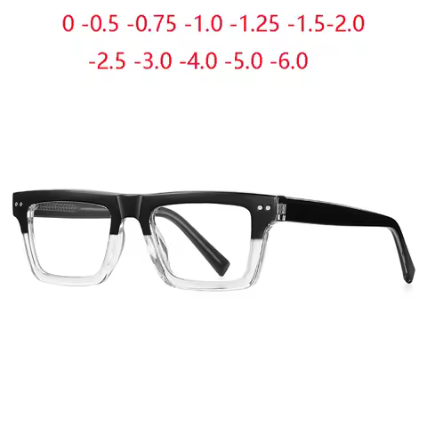 Transparent Black Frame Square Nearsighted Glasses For Men Light Blocker Student Prescription Specta