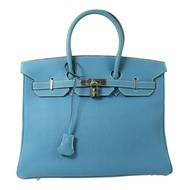 HERMES Togo皮革Birkin 35銀扣手挽袋Bleu Jean