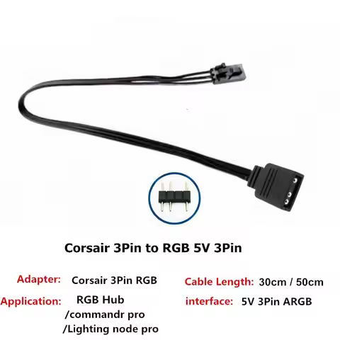 Corsair 5V 3-Pin ARGB to RGB 3Pin 4Pin LED Adapter Cable for HD LL120 140 QL Fan