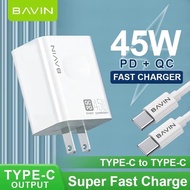 BAVIN QC3.0 Fast Charging Charger Type-C Port w/ Type-C to Type-C Cable pc800 45w