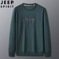 JEEP SPIRIT เสื้อกันหนาวผู้ชาย Oversize รอบคอหลวมเสื้อกันหนาวผ้าฝ้ายแขนยาวพิมพ์กีฬากลางแจ้งเสื้อลำลอ