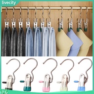 livecity|  Rubber-coated Hanger Clip Clip Hook for Traveling 5pcs Stainless Steel Clothes Drying Clip with Hook Space-saving Multifunctional Metal Clip Hook