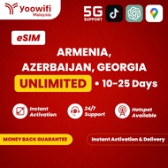Yoowifi Instant eSIM Armenia, Azerbaijan, Georgia | Long Stay 10-25 Days | Daily Data