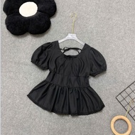 Áo Kiểu Bigsize Nữ Dáng Babydoll Cổ Vuông Tay Bồng Ngắn Tôn Eo Vải Lụa Chéo - A304