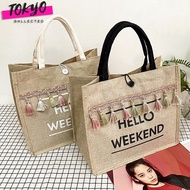 tokyosellectedshop(T1750) กระเป๋าสานกระเป๋าถือ HELLO WEEKENDใบใหญ่ใส่ของได้เยอะ