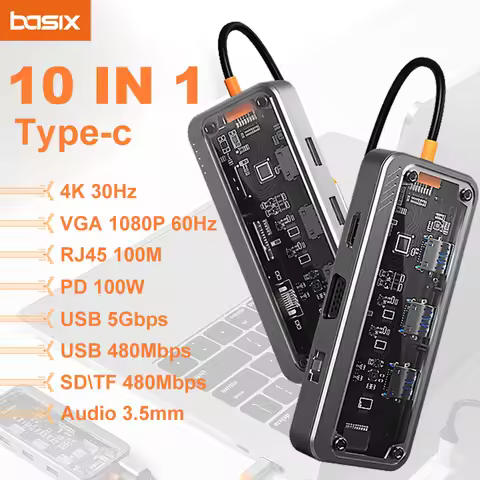 Basix usb c hub 10 in 1 docking station Type-C to PD HD-MI USB3.0*3 SD TF ethernet RJ45 1000M VGA AU
