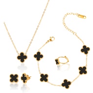 4 PCS Clover Bracelets Set, 18K Real Gold Plated Trendy Lucky Four Leaf Bracelet, Necklace, Earrings