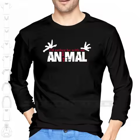 Animal Vedder 100% Cotton Long Sleeve T Shirt Jam Pearl Id Rather Be With An Animal Vs Ten Dave Groh