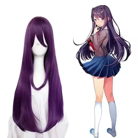 Doki Literature Club Yuri Monika Natsuki Sayori DDLC Long Straight Wig Game Synthetic Cosplay Wigs f