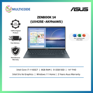 Asus Laptop ZenBook 14 UX425E-AKI966WS 14'' FHD Pine Grey ( I7-1165G7, 8GB, 512GB SSD, Intel, W11, HS )