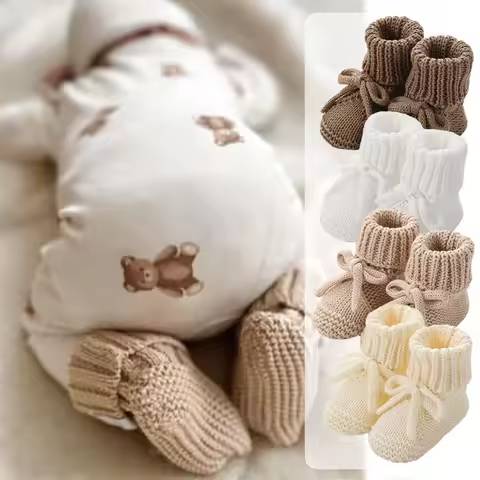 Baby Shoes Knitted Infant Child Bed Footwear 0-12M Cute Turn-down Breathable Newborn Boys Girls Walk