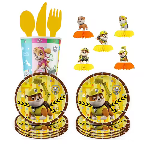 Paw Patrol yellow Dogs Birthday Party Decorations Party Supplies Balloons Disposable Tableware Cups 