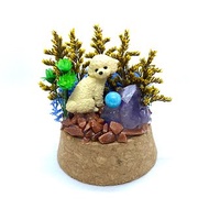 綠色森林-貴賓狗與紫水晶/海藍寶珠-手工玻璃罩公仔/水晶/乾燥花
