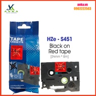 Hze-s451 Printing Label (TZe-S451, TZ2-S451), 24mm X 8m, Black Letters On Red Background
