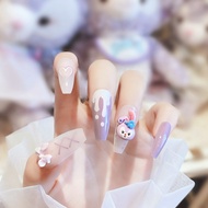 24Pcs/Box Cute Rabbit Fashion Fake Nails Finished Nail Patch Wearable Nails StellaLou 紫色兔子可爱星黛露长款美甲成