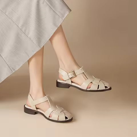 Women's Sandals 2026Luxury Designer Brand Gladiator Sandals Women Hollow Ankle Strap Flat Sandals Wo