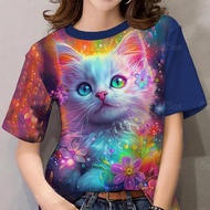 2568 เสื้อสวยผู้หญิงแฟชั่นเกาหลี รูปแบบแมวการ์ตูนน่ารัก เสื้อสงกรานต์ เนื้อผ้าซับเหงื่อ 2568เสื้อลาย