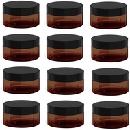 4 oz Amber Plastic Cosmetic Jars Leak Proof Container with Black Lid for Cream, Lotion, Powder, oint