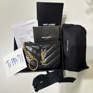 Saint Laurent YSL 山形皮革鑰匙零錢包 卡包 錢包 鑰匙包 包內自帶鑰匙釦環 黑金
