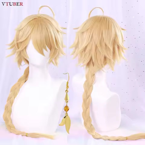 Aether Cosplay Wig 80cm Long Braided Golden Blonde Heat Resistant Synthetic Hair Party Game Genshin 