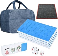 TWBTC Chinese Small Blue Mahjong Sets, 144 + 8 Blank Melamine Tiles 1.2"(30mm) with Portable Travel Handbag Complete Mahjong Game Set - (中国麻将)