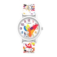 TIMEX TW2V77600 PEANUTS RUSH RAINBOW นาฬิกาข้อมือผู้หญิงและเด็ก สายซิลิโคน สีขาว หน้าปัด 36 มม.