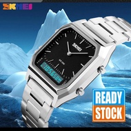 SKMEI Jam Tangan Pria Rantai Stainless Silver Anti Air Digital Analog Dual Time LED Kotak Men Watch