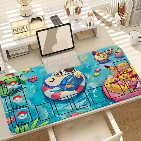 Summer Vacation Pokemon Piplup & Pikachu TCG Playmat with Zones Gaming Mouse Pad