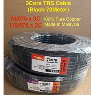 70/076x3c / 110/076 x3c / 3Core TRS Cable / (Black-70Meter)/ Synthetic Rubber Flexible Cable /100% P