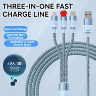 Fast Charging Cable 120W 3 in 1 6A Fast Charging Nylon Bradied USB C Fast Charger Type-C Cable Data 