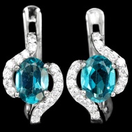 LONDON BLUE TOPAZ OVAL & WHITE CZ EARRINGS 100% 925 SILVER