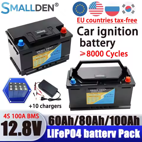 LiFePO4 12V 60Ah 80Ah 100Ah 120Ah LiFePO4 Battery for Car Starter, Solar Power, E-boat, 12.8V Portab