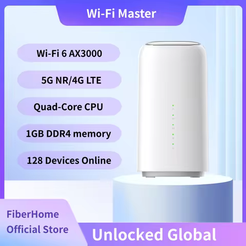 FiberHome 5G CPE Air AX3000 WiFi 6 Router - Unlocked 4G/5G SIM Slot, 50 Devices Support for UAE Saud