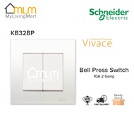 Schneider Vivace 10A 2 Gang Door Bell Press Switch Auto Gate Press Switch White SIRIM