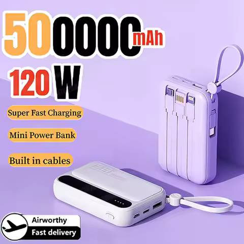 120W 500000mAh PowerBank Large Capacity 4 In1 Cables Intelligent Digital Display Light Portable Powe
