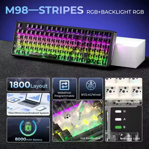 XVX M98 Tri-Mode Wireless Mechanical Keyboard, 98% Hot Swappable Custom Gaming Keyboard RGB Backlit 