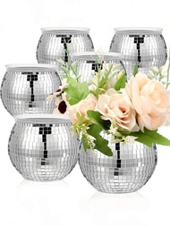 1入組迪斯可球造型花瓶,鏡面迪斯可球玻璃花瓶,迪斯可球盆栽,適用於臥室、廚房、辦公室、家居裝飾