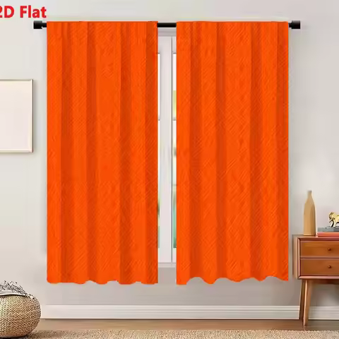 2Pcs Curtain Orange Background Wave - Like Textured Fabric Window Drapes For Bedroom Living Room Dec