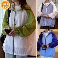 Ice Silk Unisex Outdoor Sun Protection Contrast Color Loose Long Sleeve Hoodies Coat Simple Hooded S