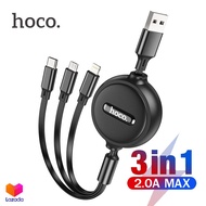 Hoco X75 สายชาร์จ​ 3 in 1 2A แบบเก็บสาย ยาวสุด 1 เมตร สำหรับ Lightning / Micro USB / Type C Double Pull charging cable