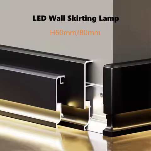 H60/80mm Narrow LED Wall Skirting Line Lamp Aluminium Profile Metal Floor Baseboard Silicone Corner 