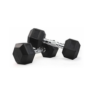 (FITNET) Rubber Coated Hex Dumbbell with Contoured Chrome Handle (SOLD IN Single Piece) - Dumbbells