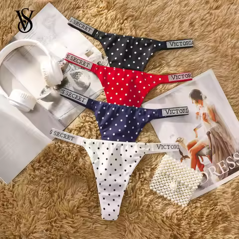 Victoria Secret Women Polka Dot Lace Bikini Cheeky Panties Set Breathable Cotton Hipster Underwear T