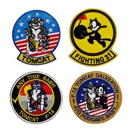 TOMCAT F14 FIGHTING 31 Embroidered Velcro Badge Fili Cat Squadron Tactical Military Patch Hook Ring
