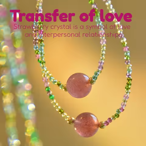 Natural Strawberry Crystal Large Round Pendant Necklace Colored Spinel Bead Chain Transfer of Love P