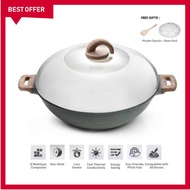 [ Local Ready Stocks ] iGOZO AMOZONAS 36CM NON-STICK PREMIUM GRANITE WOK + GLASS LID FREE GIFTS