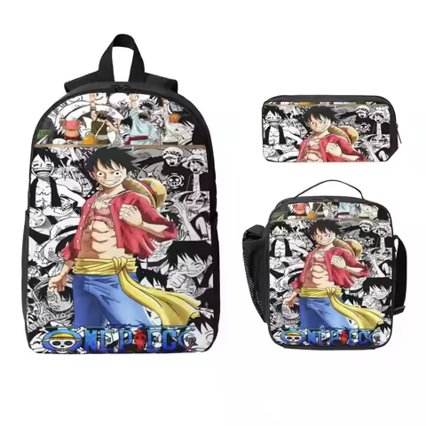 3Pcs Luffys O-one-pieces merch Backpack Set for Boy Girl Pen Bags Bookbag Sets with Lunch Box For Sc