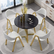 [Sg Sellers] Rock Plate Dining Table Small round Table Negotiation Table Simple Dining Table Marble Dining Table Dining Room Furniture Scratch Resistant High Temperature